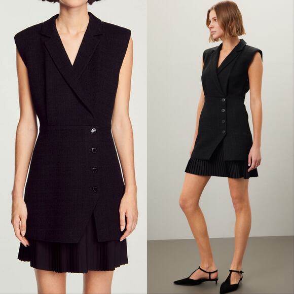 Sandro Alexandrie Woven Tweed Mini Dress Black - Picture 1 of 7